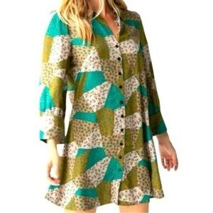 Natural Life Floral Patchwork Twiggy Mini Shirt Dress Boho Western SZ Medium